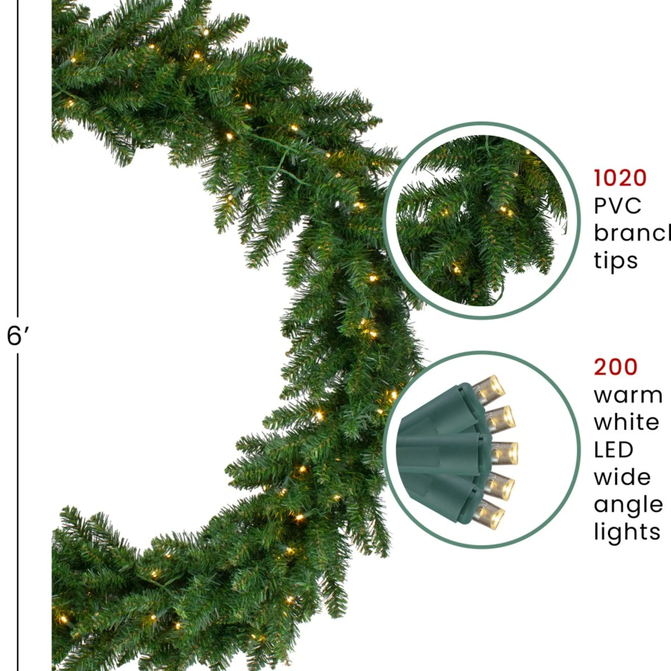 Pre-Lit Wreaths*Northlight Pre-Lit Buffalo Fir Commercial Artificial Christmas Wreath, 6' - Warm White Lights