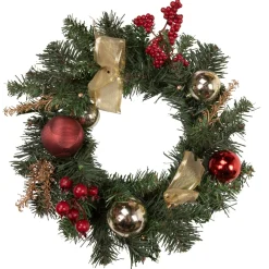 Pre-Lit Wreaths*Northlight Pre-Lit Decorated Burgundy And Gold Pine Artificial Christmas Wreath, 16-Inch, Warm White Led