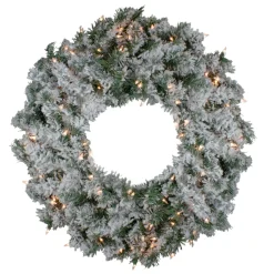 Traditional Pine Wreaths*Northlight Pre-Lit Flocked Victoria Pine Artificial Christmas Wreath - 30-Inch, Clear Lights