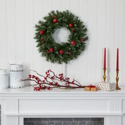 Frosted, Flocked, Iced Wreaths*Nearly Natural Pre-Lit Frosted Artificial Christmas Wreath, 24-Inch, Clear Led Lights