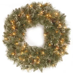 Frosted, Flocked, Iced Wreaths*National Tree Company Pre-Lit Frosted Bristle Pine Artificial Christmas Wreath, 24-Inch, White Lights