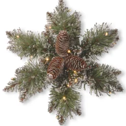 Pre-Lit Wreaths*National Tree Company Pre-Lit Frosted Pinecone Artificial Christmas Star Wreath, 14-Inch, White Lights