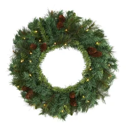 Specialty Wreaths*Nearly Natural Pre-Lit Mixed Pine And Pinecone Artificial Christmas Wreath, 20-Inch, Clear Leds