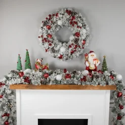 Traditional Pine Wreaths*Northlight Pre-Lit Snowy Bristle Pine Artificial Christmas Wreath, 30-Inch, Warm White Lights