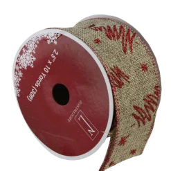 Ribbon*Northlight Red And Beige Christmas Tree Wired Craft Ribbon 2.5" X 10 Yards