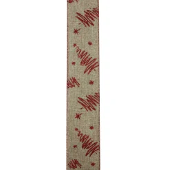 Ribbon*Northlight Red And Beige Christmas Tree Wired Craft Ribbon 2.5" X 10 Yards