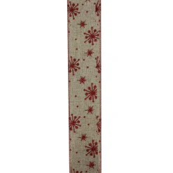 Ribbon*Northlight Red And Beige Snowflake Wired Christmas Craft Ribbon 2.5" X 10 Yards