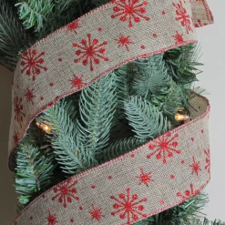 Ribbon*Northlight Red And Beige Snowflake Wired Christmas Craft Ribbon 2.5