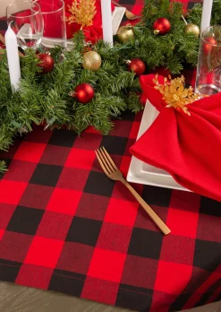 Linens*CC Home Furnishings Red And Black Buffalo Plaid Rectangular Christmas Tablecloth 60