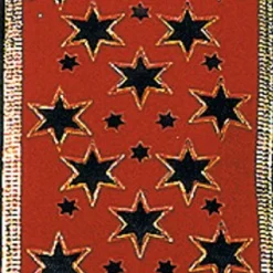 The Ribbon People Red And Black Embossed Star Wired Trimmed Craft Ribbon 2.5" X 20 Yards