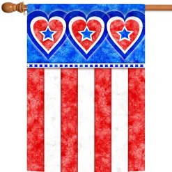 Toland Home Garden Red And Blue Hearts With Stripes Patriotic Outdoor House Flag 40" X 28"