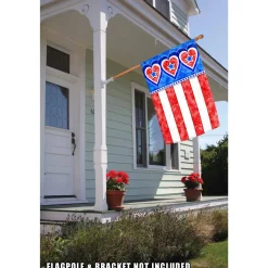 Toland Home Garden Red And Blue Hearts With Stripes Patriotic Outdoor House Flag 40" X 28"