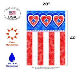 Toland Home Garden Red And Blue Hearts With Stripes Patriotic Outdoor House Flag 40