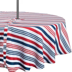 CC Home Furnishings Red And Blue Patriotic Striped Round Tablecloth With Zipper 60"