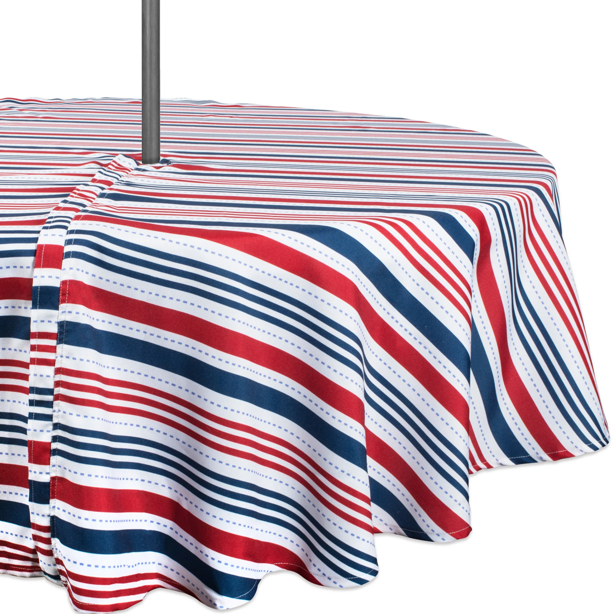 CC Home Furnishings Red And Blue Patriotic Striped Round Tablecloth With Zipper 60"