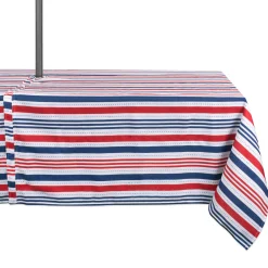 CC Home Furnishings Red And Blue Patriotic Striped Rectangular Tablecloth With Zipper 60" X 120"