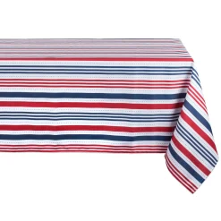CC Home Furnishings Red And Blue Patriotic Striped Rectangular Tablecloth 60" X 84"