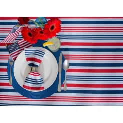 CC Home Furnishings Red And Blue Patriotic Striped Rectangular Tablecloth 60