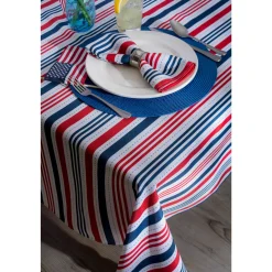 CC Home Furnishings Red And Blue Patriotic Striped Rectangular Tablecloth 60