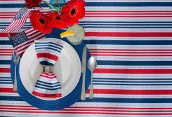 CC Home Furnishings Red And Blue Patriotic Striped Round Tablecloth With Zipper 52