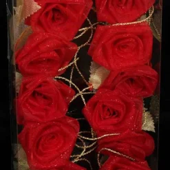 The Ribbon People Red And Gold Rose Flower Wired Craft Garland 54'