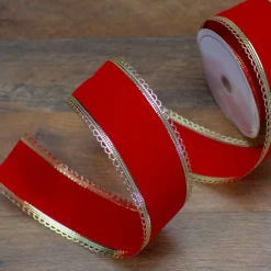 Ribbon*Northlight Red And Gold Velvet Christmas Wired Craft Ribbon 2.5" X 10 Yards