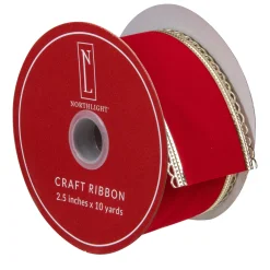 Ribbon*Northlight Red And Gold Velvet Christmas Wired Craft Ribbon 2.5
