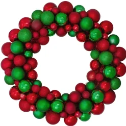 Shatterproof Ball Wreaths*Northlight Red And Green 3-Finish Shatterproof Ball Christmas Wreath - 24-Inch, Unlit