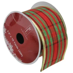 Ribbon*Northlight Red And Green Striped Wired Christmas Craft Ribbon 2.5" X 10 Yards