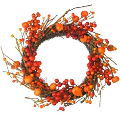 Berry Wreaths*Northlight Red And Orange Fall Berry And Mini Pumpkin Artificial Thanksgiving Wreath - 20-Inch, Unlit