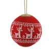 Gallerie II Animals>Red And White Deer Knit Christmas Ball Ornament 4" (100Mm)