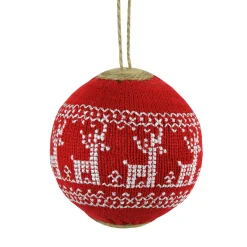 Gallerie II Animals>Red And White Deer Knit Christmas Ball Ornament 4" (100Mm)