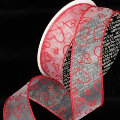 The Ribbon People Red And White Flocked Heart Wired Craft Ribbon 2.5" X 40 Yards