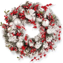 Frosted, Flocked, Iced Wreaths*National Tree Company Red And White Ornaments Artificial Christmas Wreath, 24-Inch, Unlit