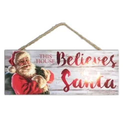 Signs & Plaques*Glow Decor Red And White Santa Printed Rectangular Christmas Wall Sign With Rope Hanger 4" X 10"