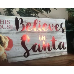 Signs & Plaques*Glow Decor Red And White Santa Printed Rectangular Christmas Wall Sign With Rope Hanger 4" X 10"