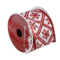 Ribbon*Northlight Red And White Snowflake Christmas Wired Craft Ribbon 2.5" X 10 Yards