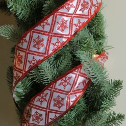 Ribbon*Northlight Red And White Snowflake Christmas Wired Craft Ribbon 2.5