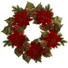 Specialty Wreaths*Nearly Natural Red Poinsettias With Berries And Pinecones Artificial Christmas Wreath, 24-Inch, Unlit