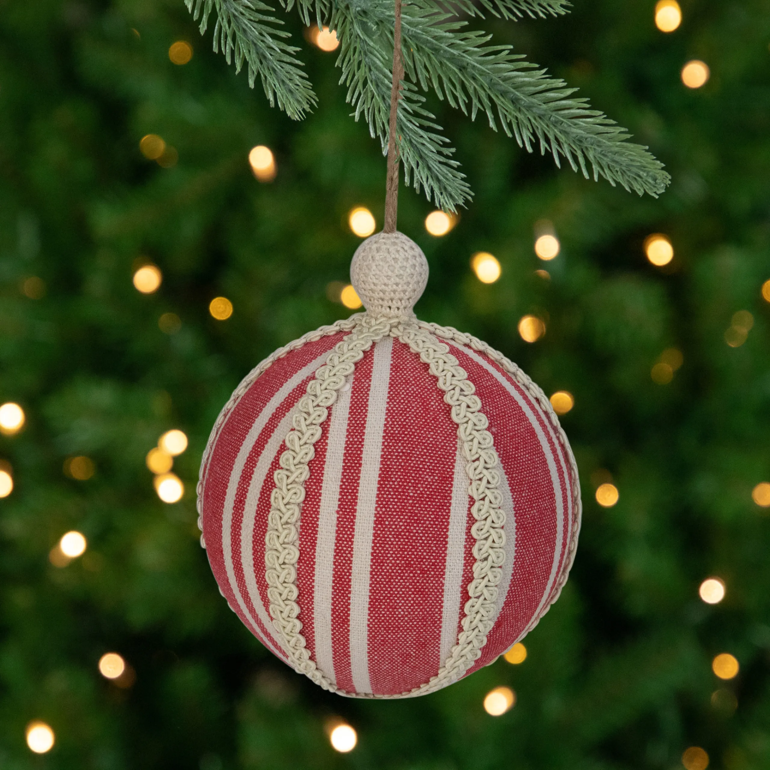 Northlight Balls>Red Striped And Ribboned Christmas Ball Ornament 6.75" (170Mm)