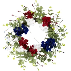 Northlight Red, White And Blue Hydrangea And Eucalyptus Patriotic Artificial Wreath