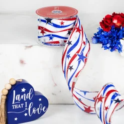 Northlight Red, White And Blue Striped Swirl Wired Patriotic Craft Ribbon 2.5In X 10 Yards