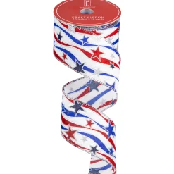 Northlight Red, White And Blue Striped Swirl Wired Patriotic Craft Ribbon 2.5In X 10 Yards