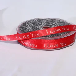 The Ribbon People Red With Silver Glitter "I Love You" Woven Edge Craft Ribbon 0.25" X 108 Yards