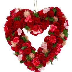 Northlight Red Wooden Rose Floral Heart Shaped Artificial Valentine's Day Wreath, 10-Inch