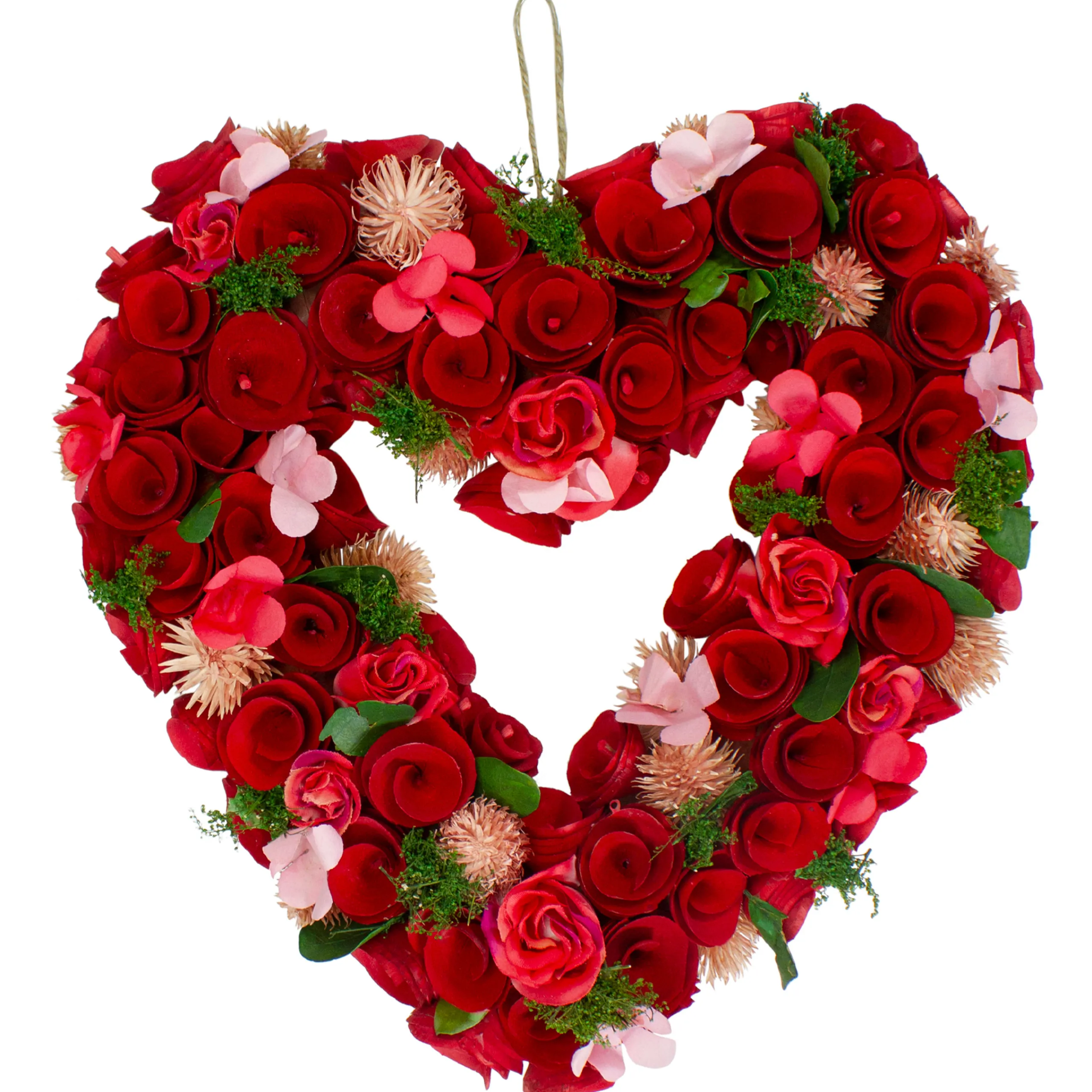 Northlight Red Wooden Rose Floral Heart Shaped Artificial Valentine's Day Wreath, 10-Inch