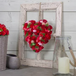 Northlight Red Wooden Rose Floral Heart Shaped Artificial Valentine's Day Wreath, 10-Inch