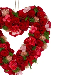 Northlight Red Wooden Rose Floral Heart Shaped Artificial Valentine's Day Wreath, 10-Inch