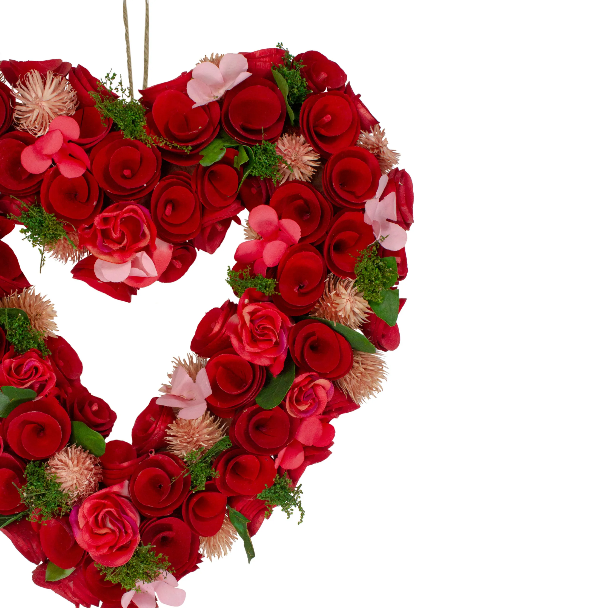 Northlight Red Wooden Rose Floral Heart Shaped Artificial Valentine's Day Wreath, 10-Inch