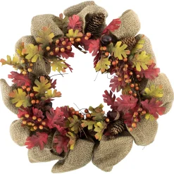 Northlight Rustic Burlap Fall Harvet Wreath With Acorns And Berries, 18-Inch